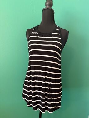 Renee C. Black & White Striped Racerback Tank Top